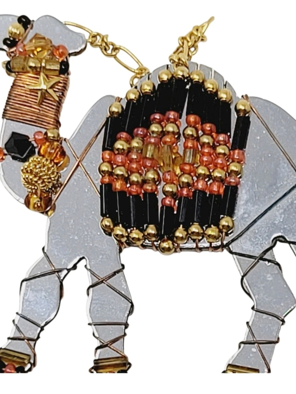 Rare Handmade Liztech Wire-wrapped Chrome & Laminate Mirrored Camel Brooch, '01